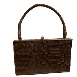 Isaac Mizrahi Brown Faux Alligator Pattern Handbag Braided Handle